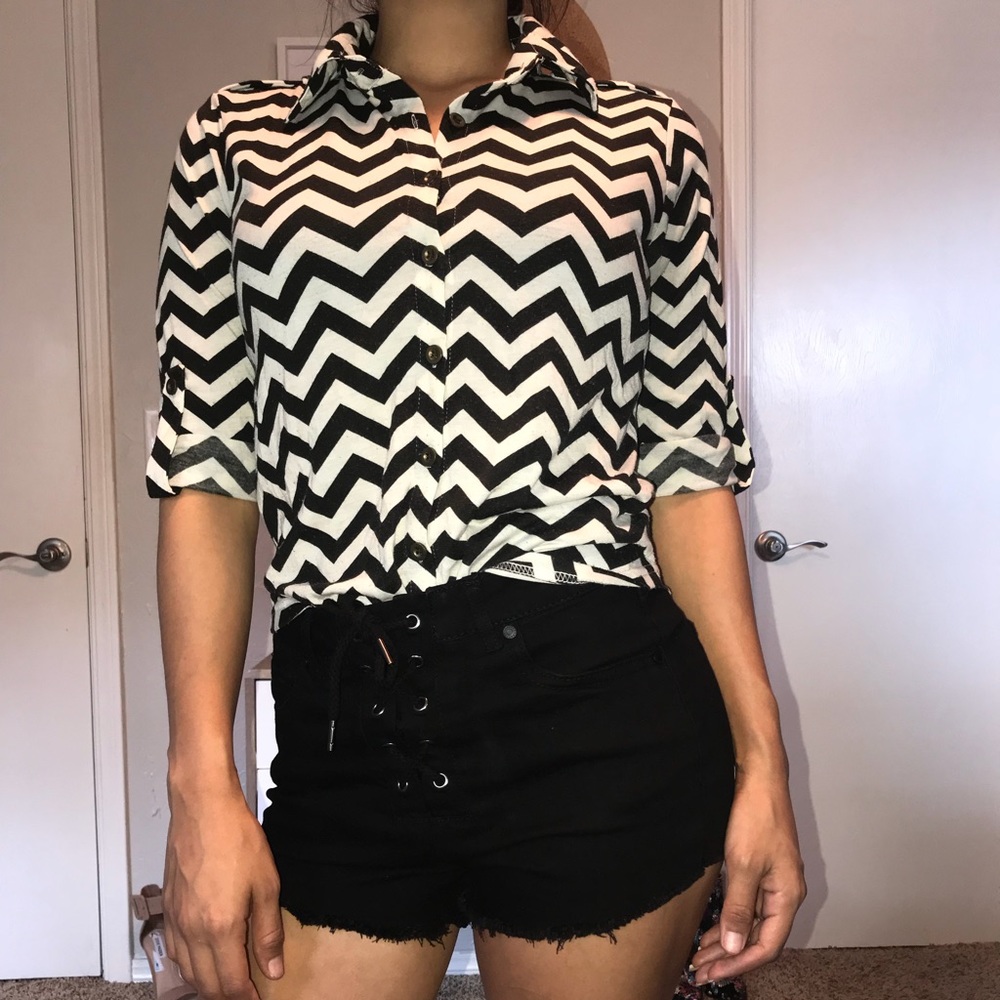 Chevron button up top